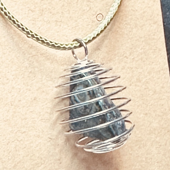 925 Sterling Silver Plated & Kambamba Stone/Crystal Spiral Wire Wrapped Cage New - Picture 3 of 9